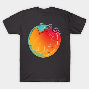 Curled Dragon Sunset over Water :: Dragons and Dinosaurs T-Shirt